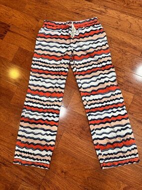 Anthropologie Pajama Pants in White, Orange & Navy Stripes Size Small